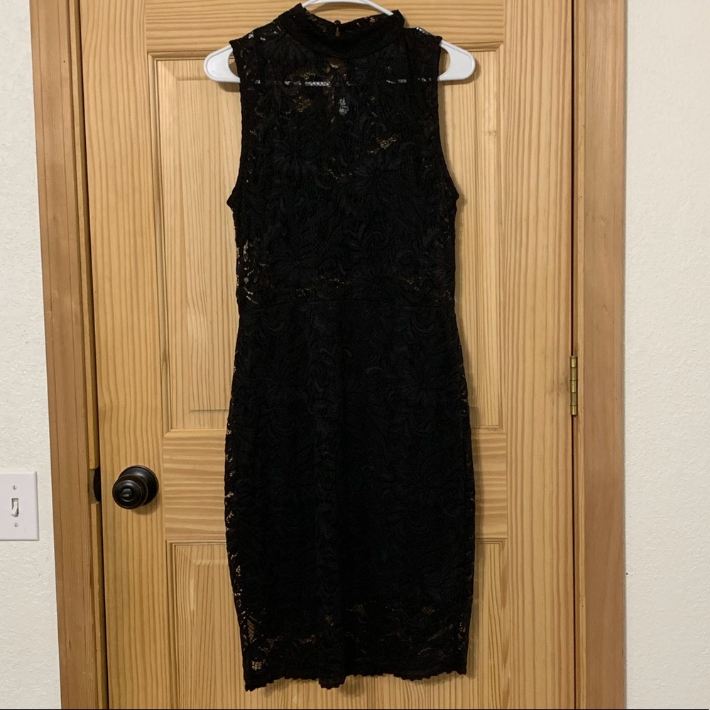 Boohoo plus high neck lace bodycon